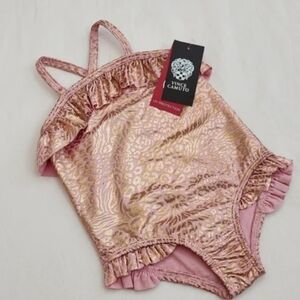 Vince Camuto Pink and Gold Ruffle Swimsuit
